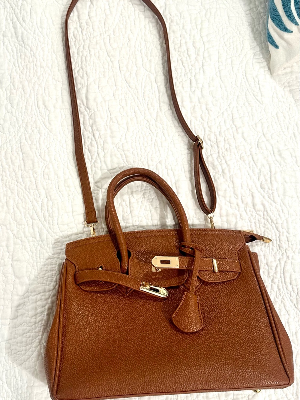 Classic Brown Leather Top-Handle Women's Bag with Gold Hardware - Picture 2 of 6